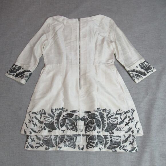 SUNO Dress Womens Size 2 Cream Black Floral Embroidered Quiet Luxury Rich Girl - Picture 6 of 12